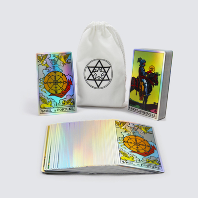 Kartu tarot laser premium khusus untuk pemula grosir kartu tarot penyihir ukuran biasa dikemas dalam tas kain putih