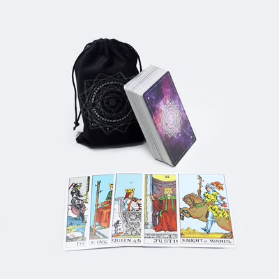 Produsen mencetak mazo de tarot para principiantes cetak kustom dek tarot bungkus beludru yang elegan