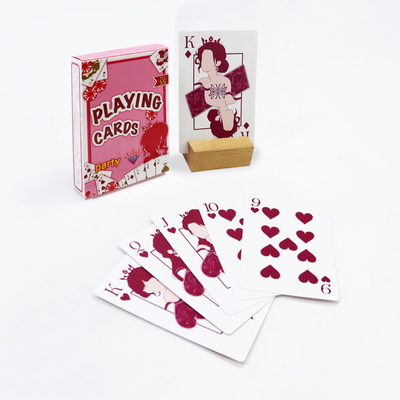 CMYK Printing Custom Family Table Games Pink Queen Playing Cards Dengan Logo yang Disesuaikan