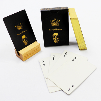 CMYK 100g Custom Black Core Paper Poker Playing Cards With Gold Edge And Foil Stamping Kertas Kotak