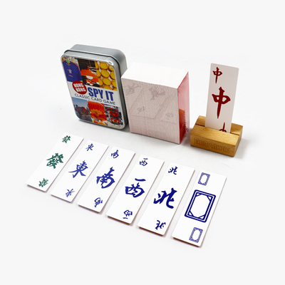 Khusus Mencetak Kartu Mahjong Amerika Bermain Kartu Multiplayer Kartu Mahjong Kertas Dengan Kotak Tin