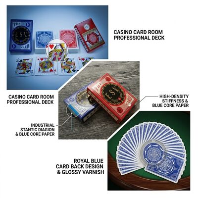 Blue Core Paper Playing Cards With High Density Stiffness Untuk Kinerja Ruang Kartu Kasino yang Lama